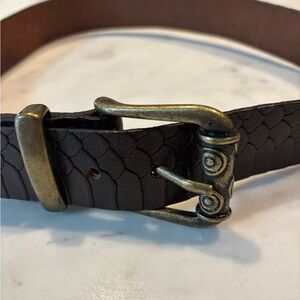 Badichi  Brown Leather Belt With Ornate Brass Buckle